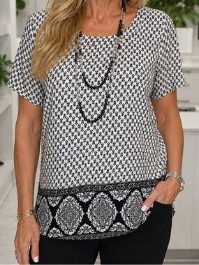 COPPER KEY Black White Pattern Blouse Top